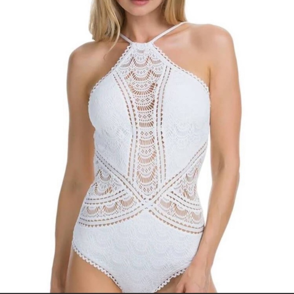 NWT Becca White Halter One Piece Swimsuit